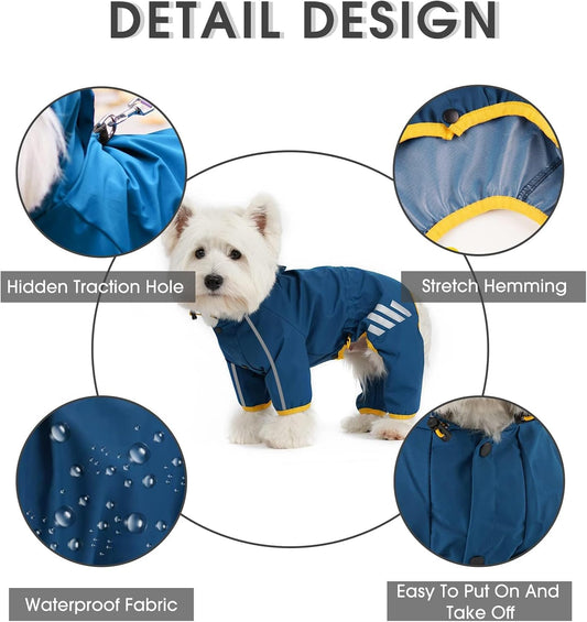Dog Raincoat, Waterproof Dog Rain Jacket with Hood, Rain Coat with Leash Hole, Reflective Strap for Small Medium Dogs, Outdoor Adventures/Walking Lightweight Puppy(Blue,S)