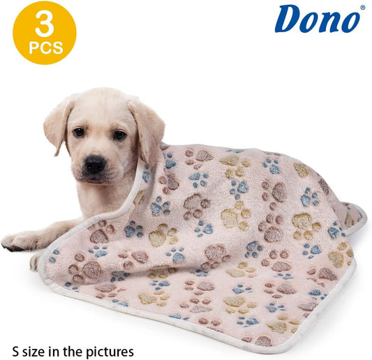 1 Pack 3 Dog Blankets, Soft Fluffy Fleece Pet Blanket Warm Sleep Mat Paw Print Design Puppy Kitten Throw Blankets Doggy Blanket for Dogs