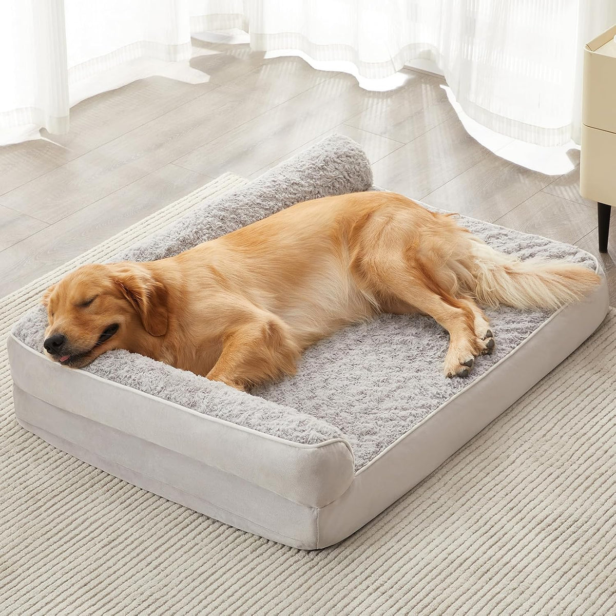 Orthopedic Washable Dog Bed, Sleeping Couch for Large Senior Dogs | Deluxe Plush Rose Velvet Washable Cover, Egg Crate Foam Support, Waterproof Lining, Non-Slip Bottom, Senior Dogs