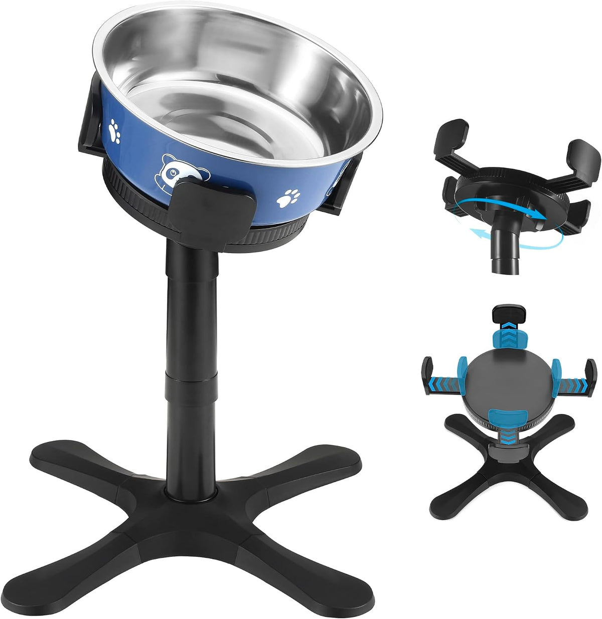 Dog Bowls Elevated Adjustable Stand, Raised Bowl with 3 Heights & Tilted Feeding Stand, Compatible with Various Bowls, for Medium & Large Breeds Black