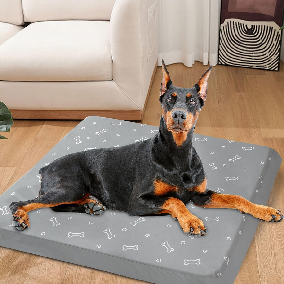Waterproof Dog Bed Cover, Grey Bone Print 27 x 36 x 4 Inch, Cover Only | Removable Dog Bed Covers Replacement Washable with Smooth Zipper, Indoor/Outdoor, for Dog/Cat