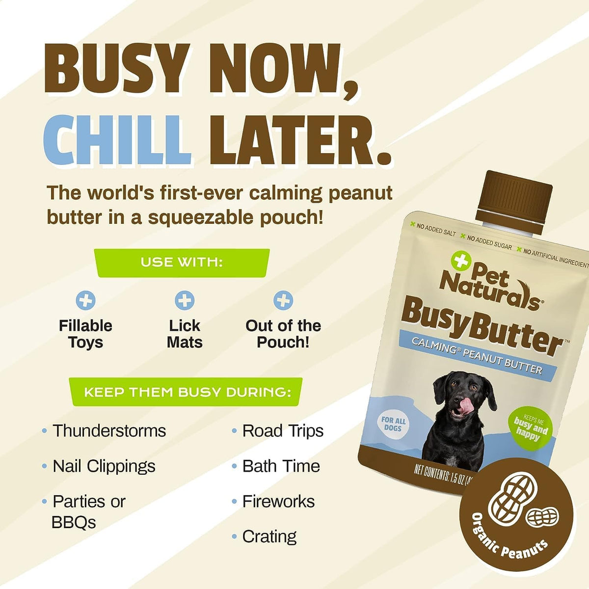 BusyButter Easy Squeeze Calming Peanut Butter for Dogs, 6 Pouches & Allergy Plus Calming Supplement for Dogs, 60 Chews