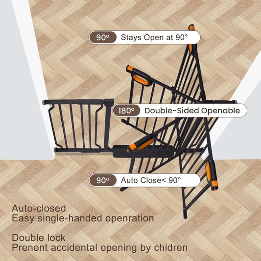owlie Baby Gate with Door 66-75 Inch, Extra Wide Stair Gates for Kids Adjustable Wide Dog Pet Gate Stairway Large Baby Gates Pressure Mount for Pets for House Stairway Doorway White (30.5'' Tall)