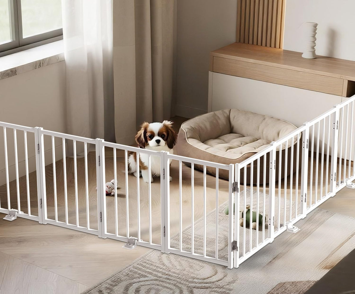 Small Dog Gate Indoor, Up to 48" W Freestanding Pet/Puppy Fence, Black