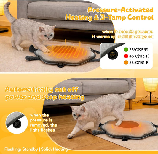 Cat Heating Pad for Indoor Cat Electric Heated Bed Sunflower Grey