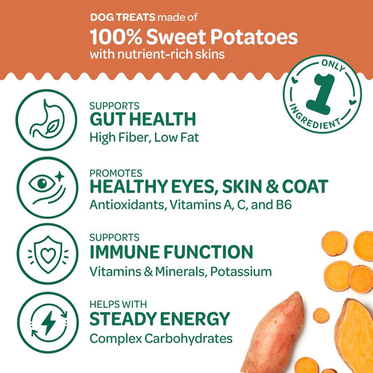 Sweet Potato Chews Healthy Dog Treats, 1 Ingredient, 8 oz