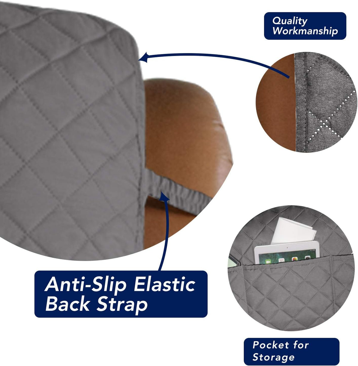 Reversible Quilted Sofa Cover Dog Couch Covers for Sofa, 66 in | Gray/Light Gray, Water Resistant Couch Protector, Washable Pet Couch Cover with Non Slip and Elastic Straps For Kids - Colors A