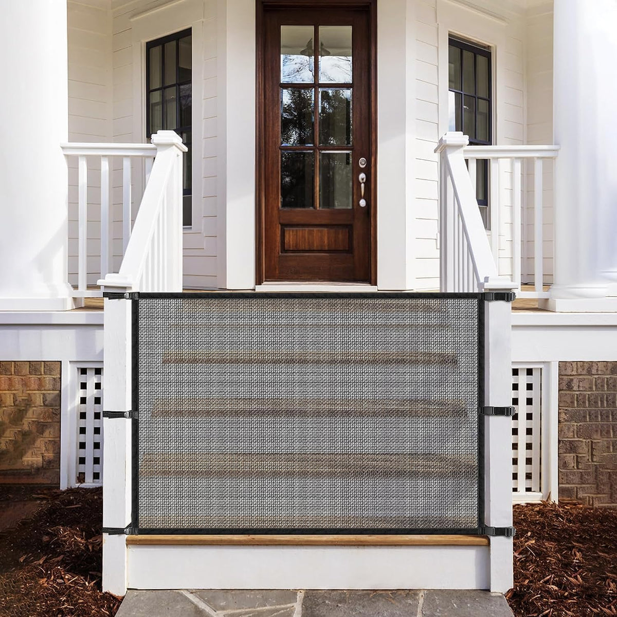 Dog Gate for Stairs Pet Gates for The House: Dogs Screen Mesh Gate for Doorways Stairways Indoor Safety 29 inches Tall, 38 inch Wide .6 Hooks !