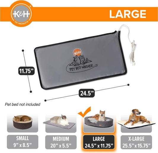 K&H Pet Bed Warmer, Safety Listed, Dog Heating Pad, Large 24.5x11.75in Gray