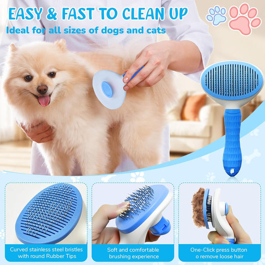 Dog Brush & Grooming Kit – 9-Piece Pet Brush & Deshedding Set for Shedding, Bathing, Trimming & Nail Care | Grooming Tools for Dogs & Cats, Includes Comb, Nail Clipper, Scissors, Slicker Brush (Gray)