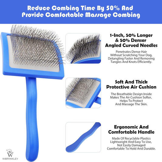 Slicker Brush for Dogs - Long Pin Doodle Grooming Brush, Large | For Goldendoodles, Poodles, Labradoodles & Long-Haired Dogs - Detangles Dense Coats, Removes Knots & Mats and Restores Fluff