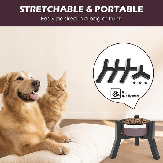 Adjustable Dog Bowl Stand, Tall Elevated Feeder for 7-10.6" Bowls, Metal Single Raised Holder, 11" Tall (Bowl Not Included)