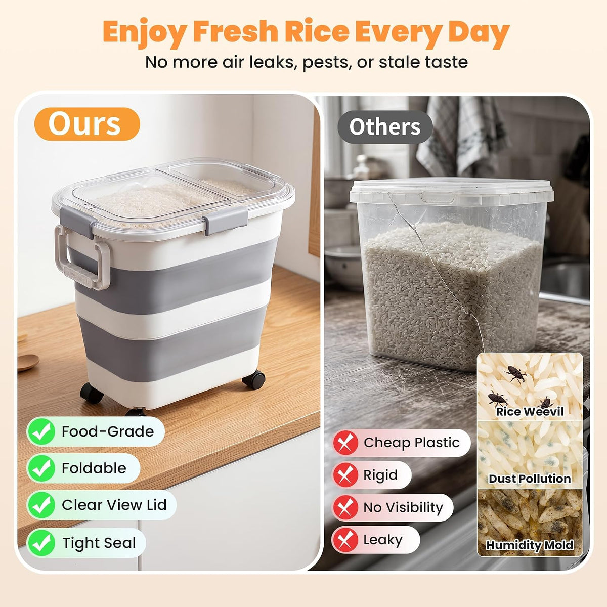30 Lbs Rice Container, Collapsible Dog Food Storage Container