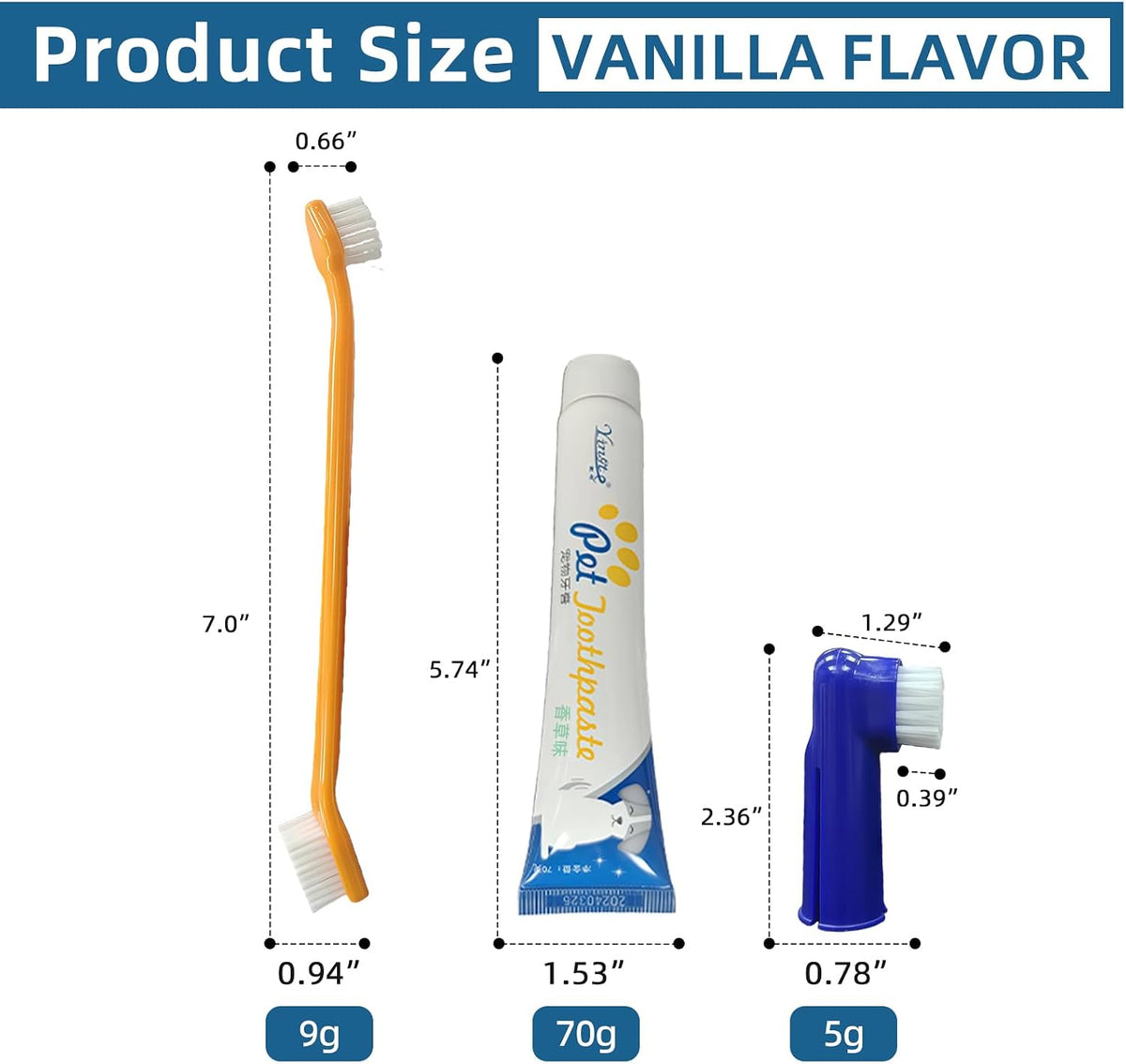 Dog Toothbrush and Toothpaste Kit Vanilla Dog Toothpaste(70g) | Nylon Bristle,Double-Head Dog Toothbrush,Dog Finger Toothbrush,Puppy Tooth Brushing Kit,Pet Dental Care Kit for Dogs