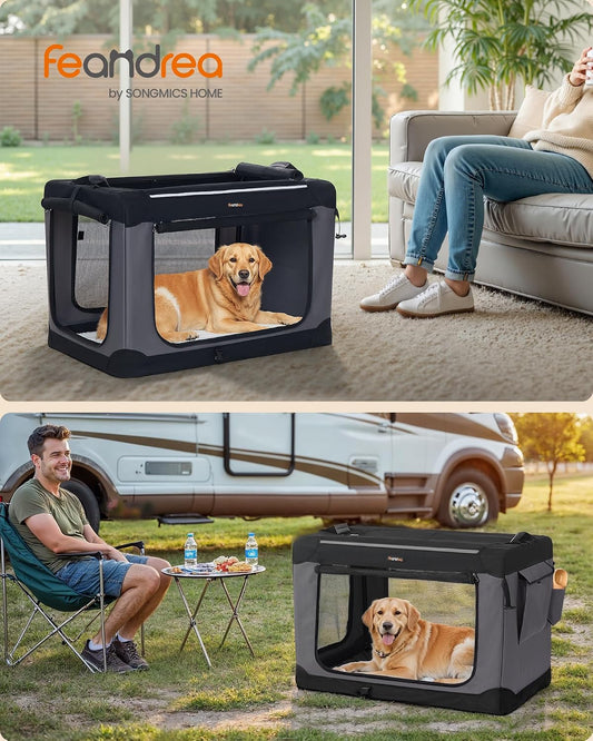 Feandrea Collapsible Dog Crate, Portable Oxford Fabric Pet Carrier, 36-Inch