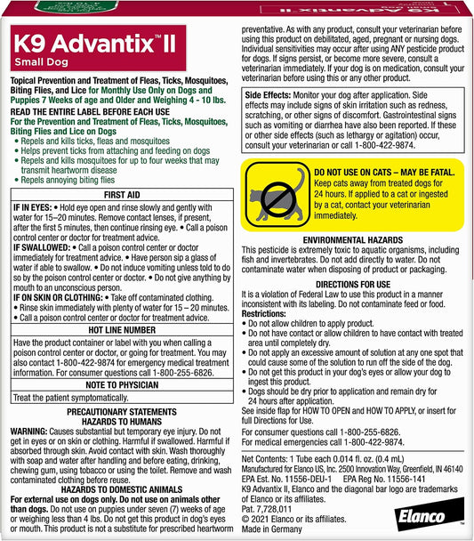 II Small Dog Vet-Recommended Flea, Tick & Mosquito Treatment & Prevention | Dogs 4-10 lbs. | 1-Mo Supply