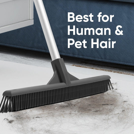 Superio 16” Pet Hair Remover Silicone Broom - Carpet Rake for Fur Removal - Rug Rake to Fluff Carpet – for Dust on Hardwood Floor & Tile – Rinse to Clean