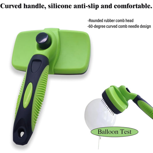 Self Cleaning Slicker Brush - Pet Hair Removal Tool for Long Short Hair grooming: Soft Rubber Tips Gentle on Sensitive Skin Cat Dog brush Specifically for Indoor pet hair removal glove (purple)
