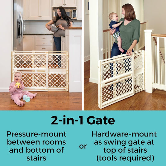 Supergate Ergo Baby Gate: Plastic Baby Gate for Stairs & Doorways - Adjustable Indoor Safety Gate - Made in USA - 26 to 42 Inches Wide - 26 Inches Tall - Sand