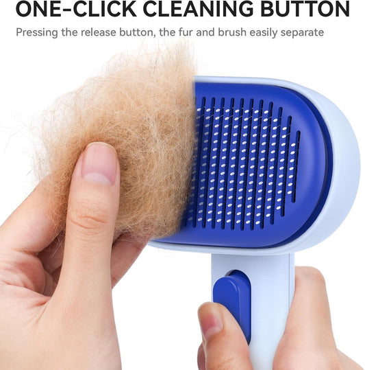 Skin Friendly Self-Cleaning Slicker Brush for Dogs & Cats, Gentle Pet Grooming Tool for Shedding & Deshedding, Efficient Hair Remover for Long & Short Haired Pets | Self Cleaning Pet Brush for Long or Semi-Short Haired Cats, Removing Loose Fur & Tangles