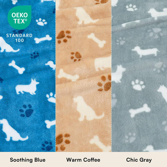 Dog Blanket 3 Pack, Soft Cozy Fleece Throw for Puppy Cat,23"x16" | Fuzzy Flannel Small Pet Blanket Washable, Cute Paw Print for Crate Car Bed. Puppy Essential,Cat Stuff Gifts,Small