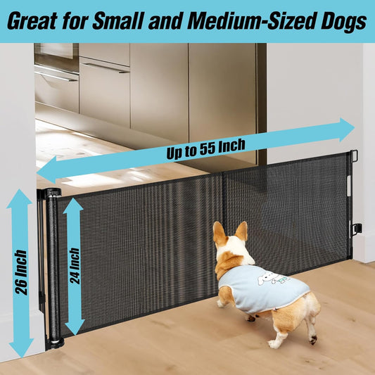 24 Inch Tall x 75 Inch Extra Wide Retractable Dog Gate for The House, Short Dog Gate to Step Over, Reinforced Mesh Puppy Gate for Doorways, Step Over Pet Gate for Stairs, Indoor/Outdoor, Gray