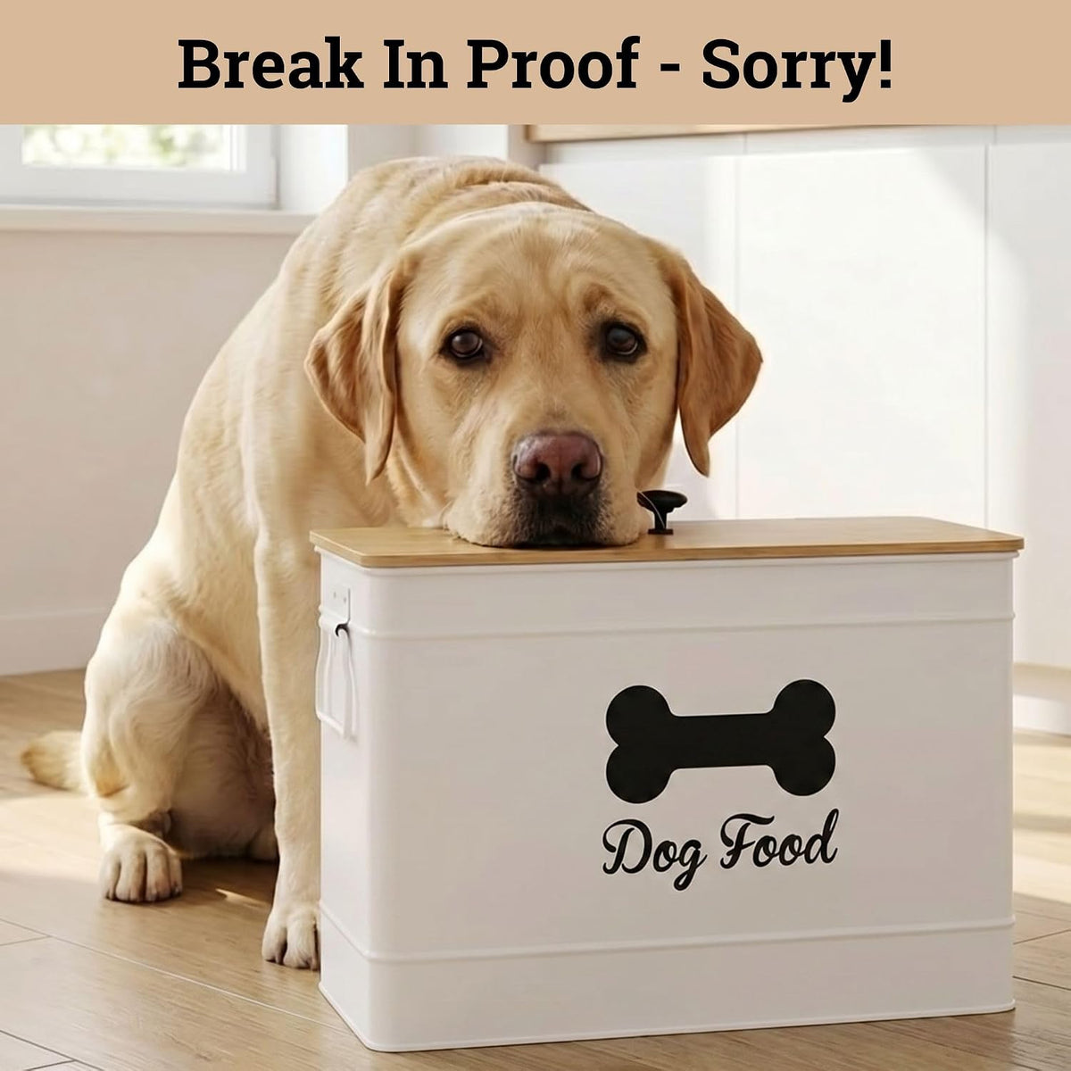 Metal Dog Food Container 15-20 lbs w/ Airtight Bamboo Lid, 70 Cup Capacity