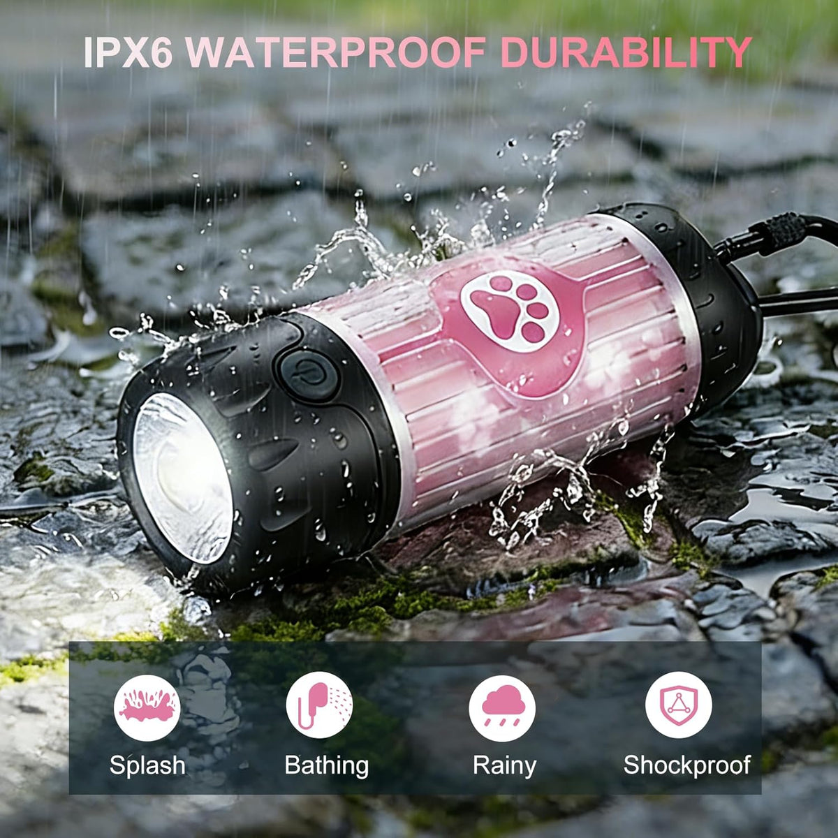 Dog Poop Bag Holder with Flashlight 7-Color, USB-C Rechargeable Poop Bag Displenser for Leashes, IPX6 Waterproof Anti-Slip Clip Pet Waste Bag Holder for Walking (1 Dispenser, 30 Bags)