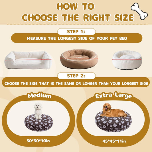 Washable Dog Bed Covers Replacement Round Waterproof Bed Cover for Dog Soft Pet Bed Cover with Lovely Dog Paw Print and Double-Sided Usable Design,Cover Only(Dark Gray,30 * 30 * 10in)