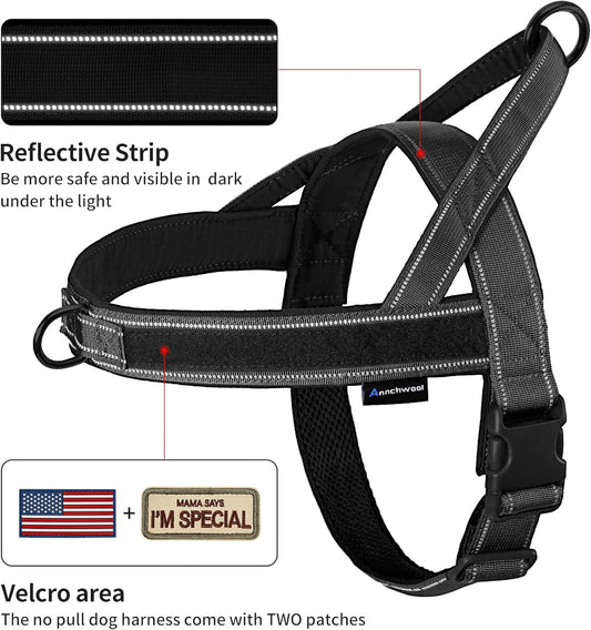 No Pull Dog Harness with Soft Padded Handle,Reflective Strip Escape Proof and Quick Fit to Adjust Harness,Easy for Training Walking for Small & Medium and Large Dogs(Green,L)