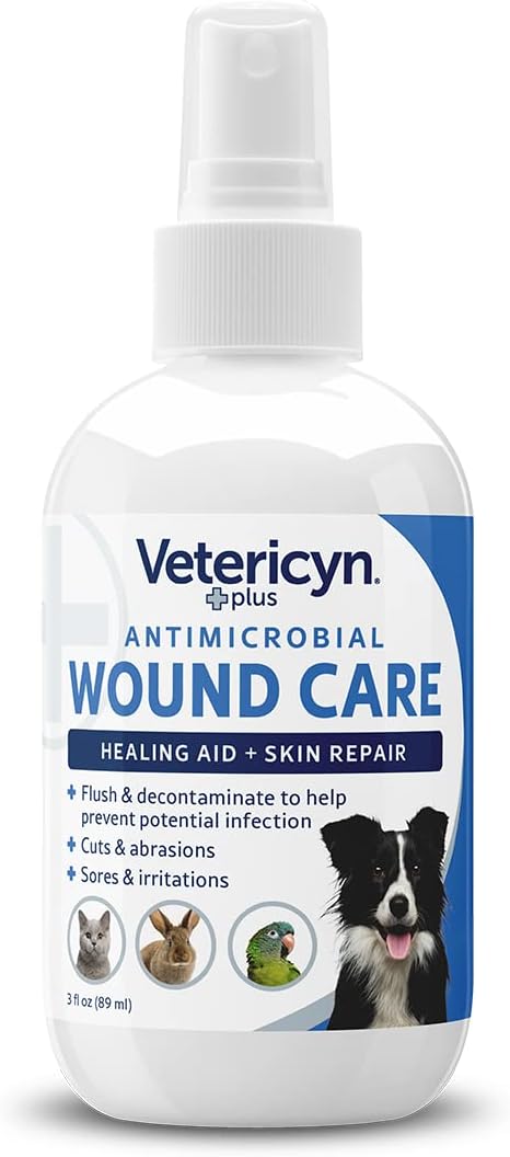 Plus Dog Wound Care Spray | Healing Aid and Skin Repair, Clean Wounds, Relieve Dog Skin Allergies, Safe for All Animals. 3 ounces