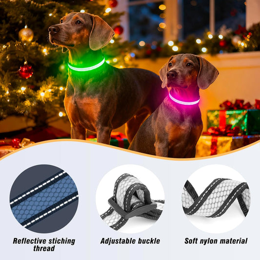 Multicolor Light Up Dog Collar, 5V Waterproof Led Dog Collar Rechargeable, 200 mAh Adjustable Glow in the Dark Dog Collars with 11 Light Modes for Small, Medium, Large Dogs Walk at Night (Large)