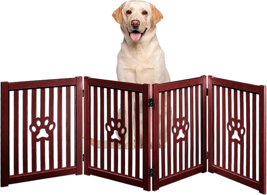 Pet Gate, Wooden Free Standing Dog Gate for Small Dogs and Cats. Great Folding Fence for Doorways, Halls, Stairs. White