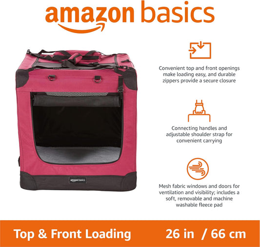 Folding Portable Soft Pet Dog Crate Carrier Kennel, 26 x 18 x 18 inches, Red