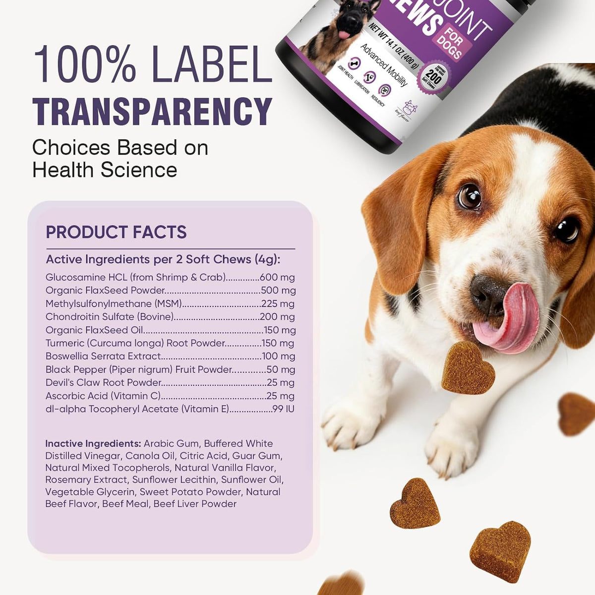 Joint Supplement for Dogs 200 ct, Glucosamine Chondroitin MSM for All Dogs