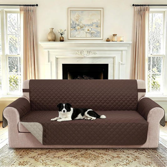 Reversible Sofa Cover for 3 Cushion, Chocolate/Beige