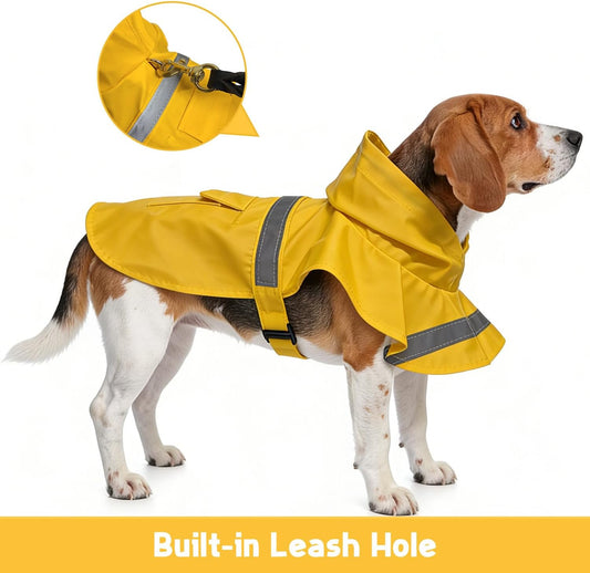 Dog Raincoat, Adjustable Puppy Rain Jacket with Hooded, Lightweight Waterproof Dog Rain Coat for Large Medium Small Dogs(Yellow, Small)
