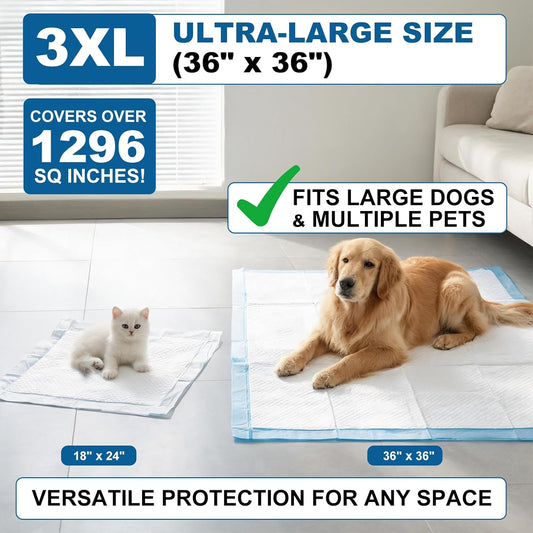 XXXL Dog Pee Pads Extra Large 36"x36", Heavy Duty XXL Puppy Pads for Large Dogs, Super Absorbent Potty Pads & Pet Training Mats