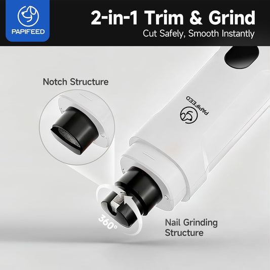 Dog Nail Grinder with LED Light, Ultra Quiet 3-Speed Electric Nail File for Small Medium Large Dogs & Cats, Rechargeable Pet Nail Grinder with Trimmer (White)