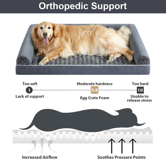 Orthopedic Washable Large Dog Bed for Senior Dog Comfy Sleep | Waterproof Big Soft Pet Couch Bed for Dogs Relax with Removable Cover Supportive Egg Crate Foam Grey 36x27 Inch