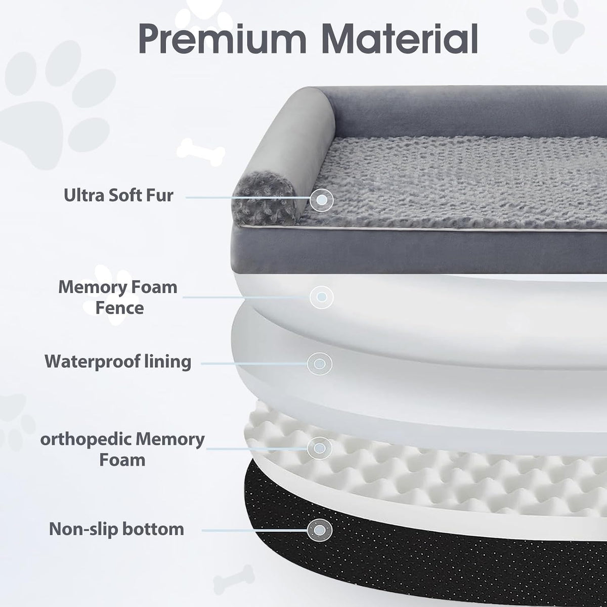 Orthopedic Washable Large Dog Bed for Senior Dog Comfy Sleep | Waterproof Big Soft Pet Couch Bed for Dogs Relax with Removable Cover Supportive Egg Crate Foam Grey 36x27 Inch