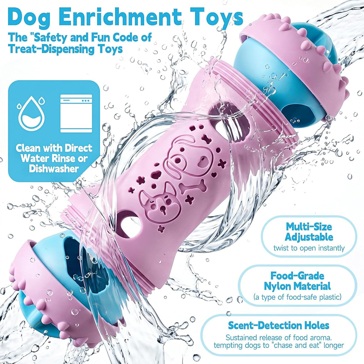 2 Pack Dog Puzzle Toys, Adjustable Treat Dispensing Slow Feeder Toy, Interactive Dog Enrichment Toy for Brain Stimulation and Boredom Relief