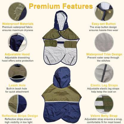 Dog Raincoat Jacket, Reflective Hood Poncho Slicker (S, Blue)