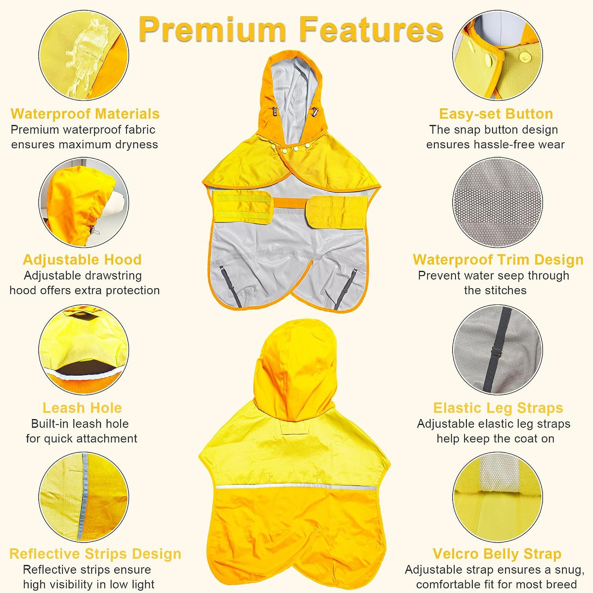 Dog Raincoat Jacket, Reflective Hood Poncho Slicker (S, Blue)