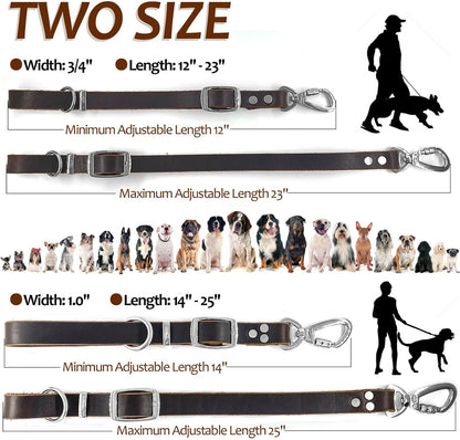 Leather Short Dog Leash,Adjustable Length Dog Leads,Extra Thick Genuine and Heavy-Duty Hardware Handmade Assembled with Extension Function Strong Traffic Pet Leashes. (Width: 3/4" Length: 12-23")