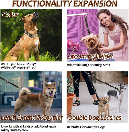Leather Short Dog Leash,Adjustable Length Dog Leads,Extra Thick Genuine and Heavy-Duty Hardware Handmade Assembled with Extension Function Strong Traffic Pet Leashes. (Width: 3/4" Length: 12-23")