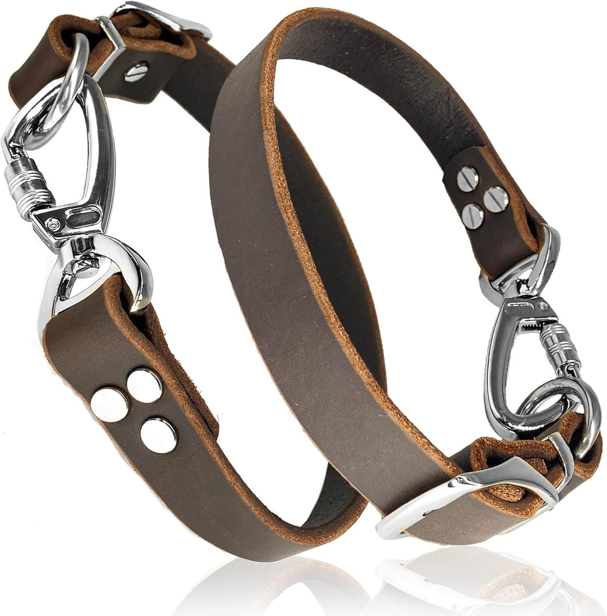 Leather Short Dog Leash,Adjustable Length Dog Leads,Extra Thick Genuine and Heavy-Duty Hardware Handmade Assembled with Extension Function Strong Traffic Pet Leashes. (Width: 3/4" Length: 12-23")