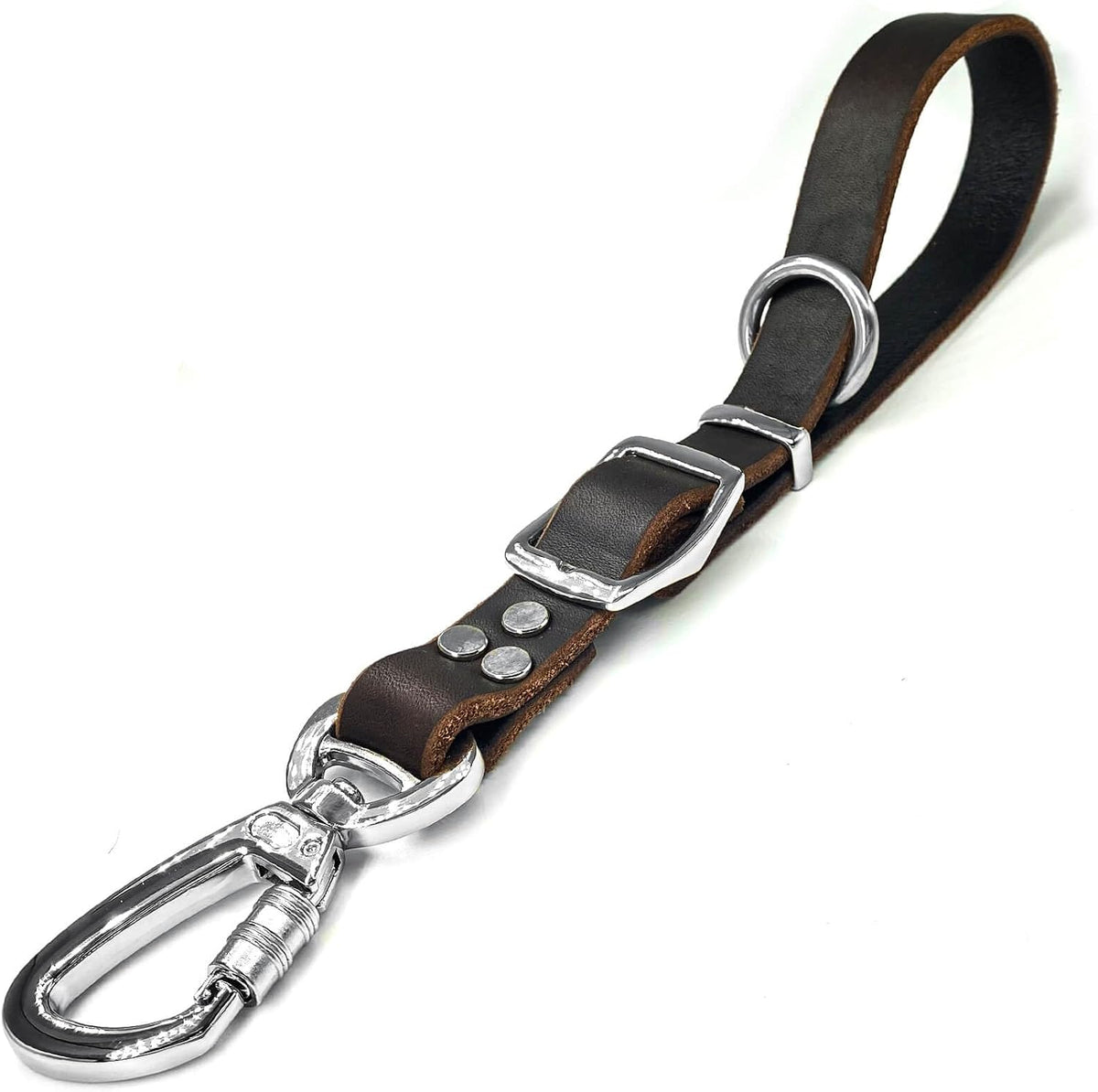 Leather Short Dog Leash,Adjustable Length Dog Leads,Extra Thick Genuine and Heavy-Duty Hardware Handmade Assembled with Extension Function Strong Traffic Pet Leashes. (Width: 3/4" Length: 12-23")
