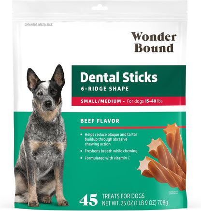 Amazon Brand - Chicken Flavor Dental Sticks for Large Dogs (Over 30 lbs), 6-Ridge Shape for Plaque & Tartar Control, Freshens Breath, Made With Real Chicken, (Pack of 1)