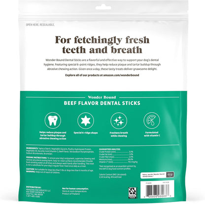 Amazon Brand - Chicken Flavor Dental Sticks for Large Dogs (Over 30 lbs), 6-Ridge Shape for Plaque & Tartar Control, Freshens Breath, Made With Real Chicken, (Pack of 1)
